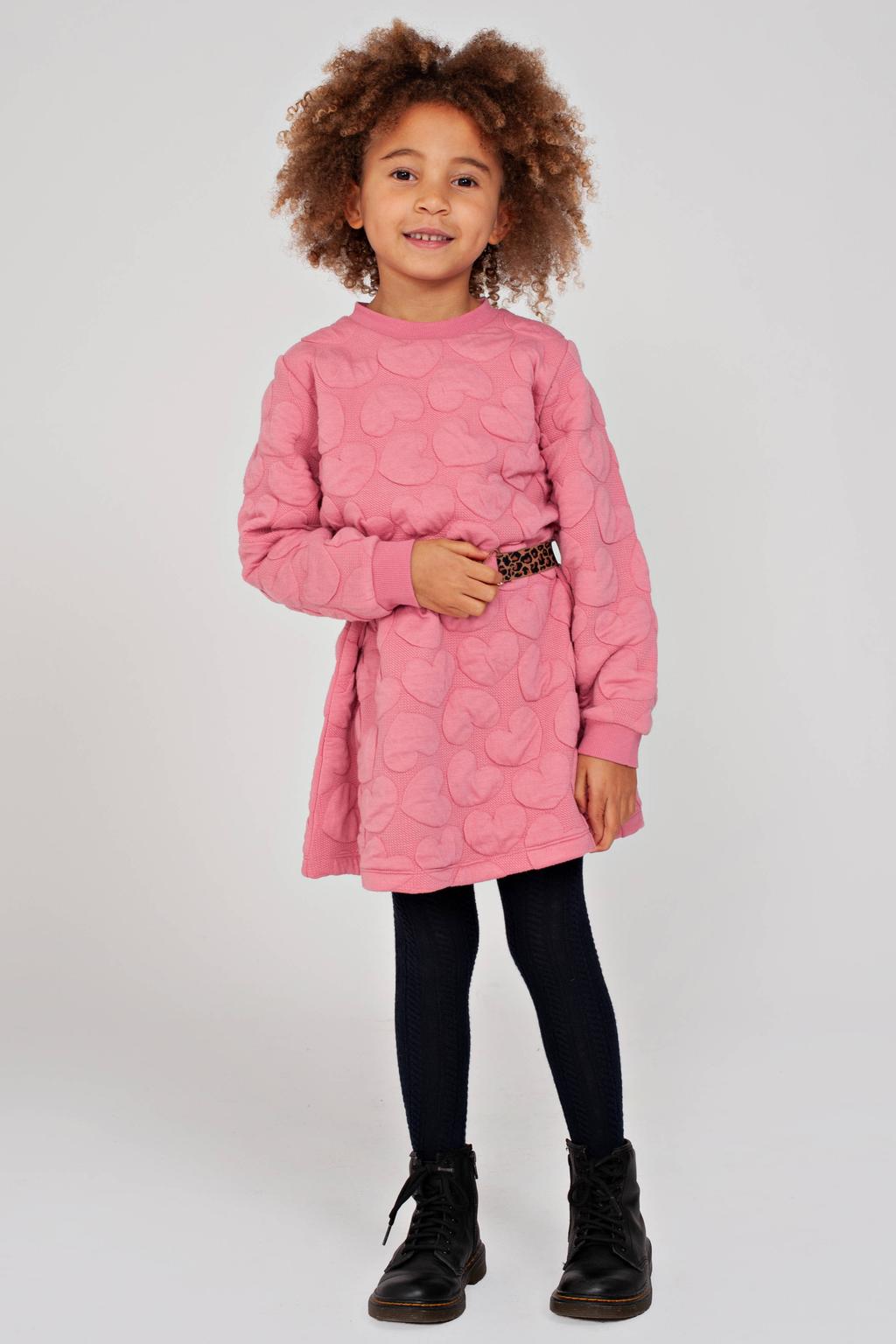 Roze meisjes Jubel sweatjurk City Chic met effen, lange mouwen, ronde hals en ceintuur