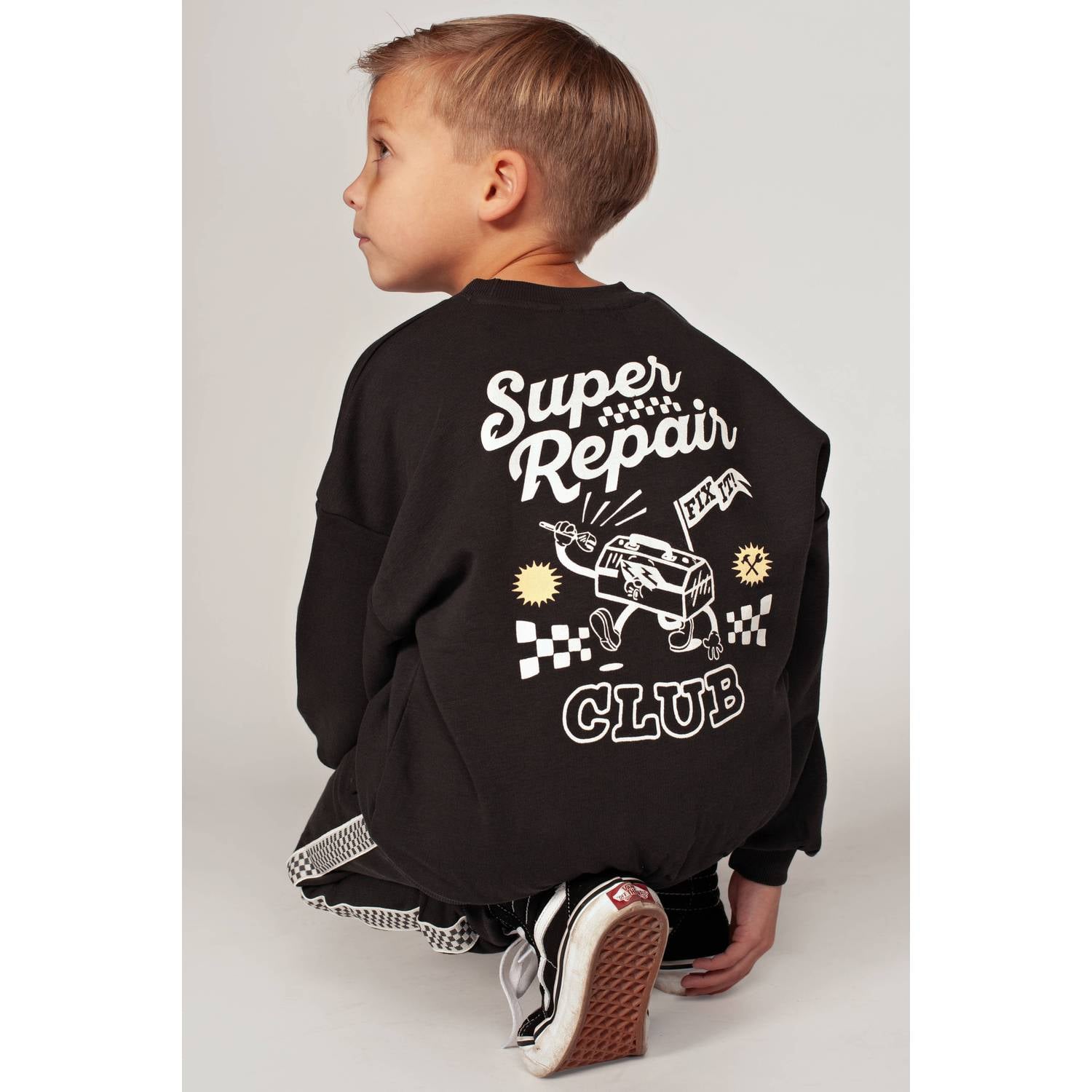 Sturdy oversized sweater met tekst antraciet wit