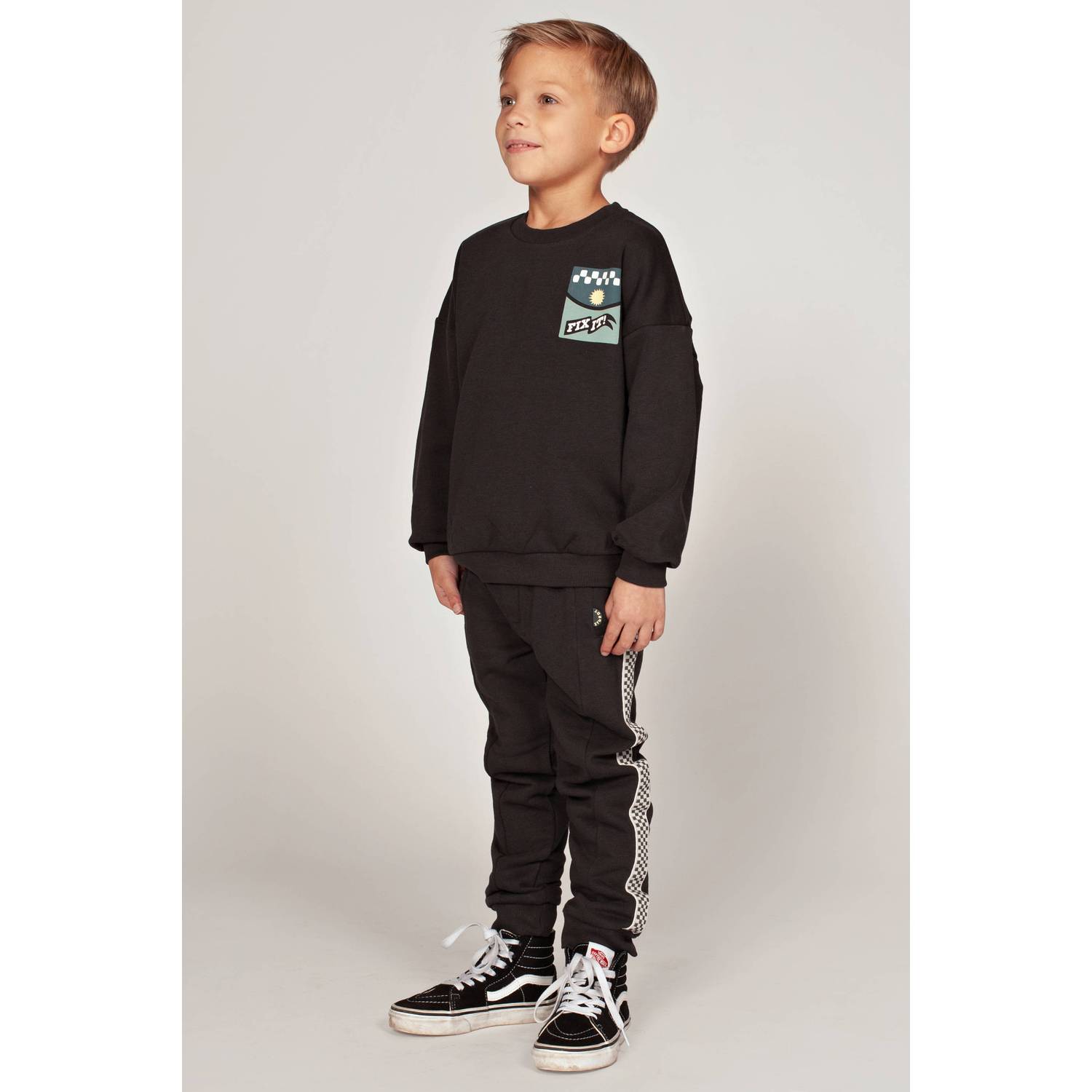 Sturdy oversized sweater met tekst antraciet wit