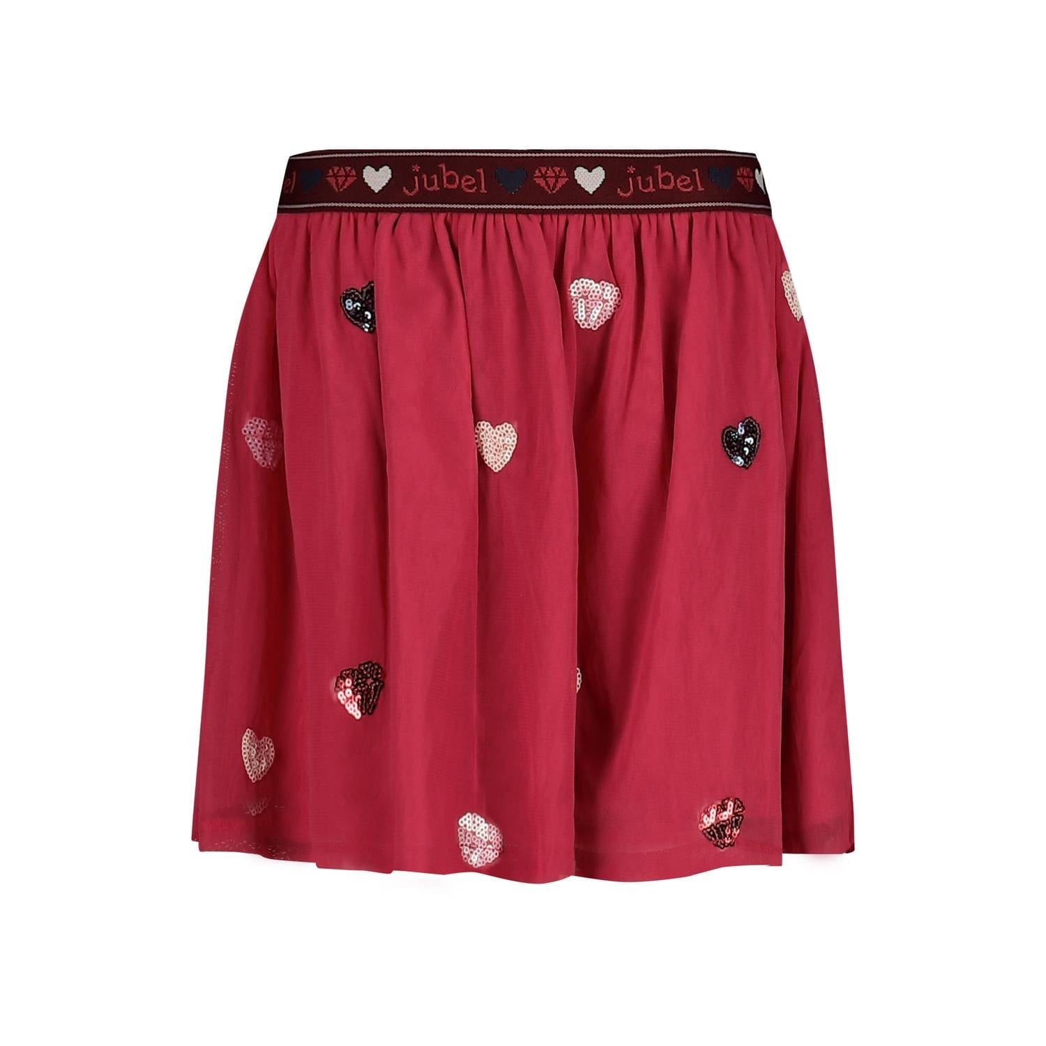Jubel korte rok met tule details en hartjes roze