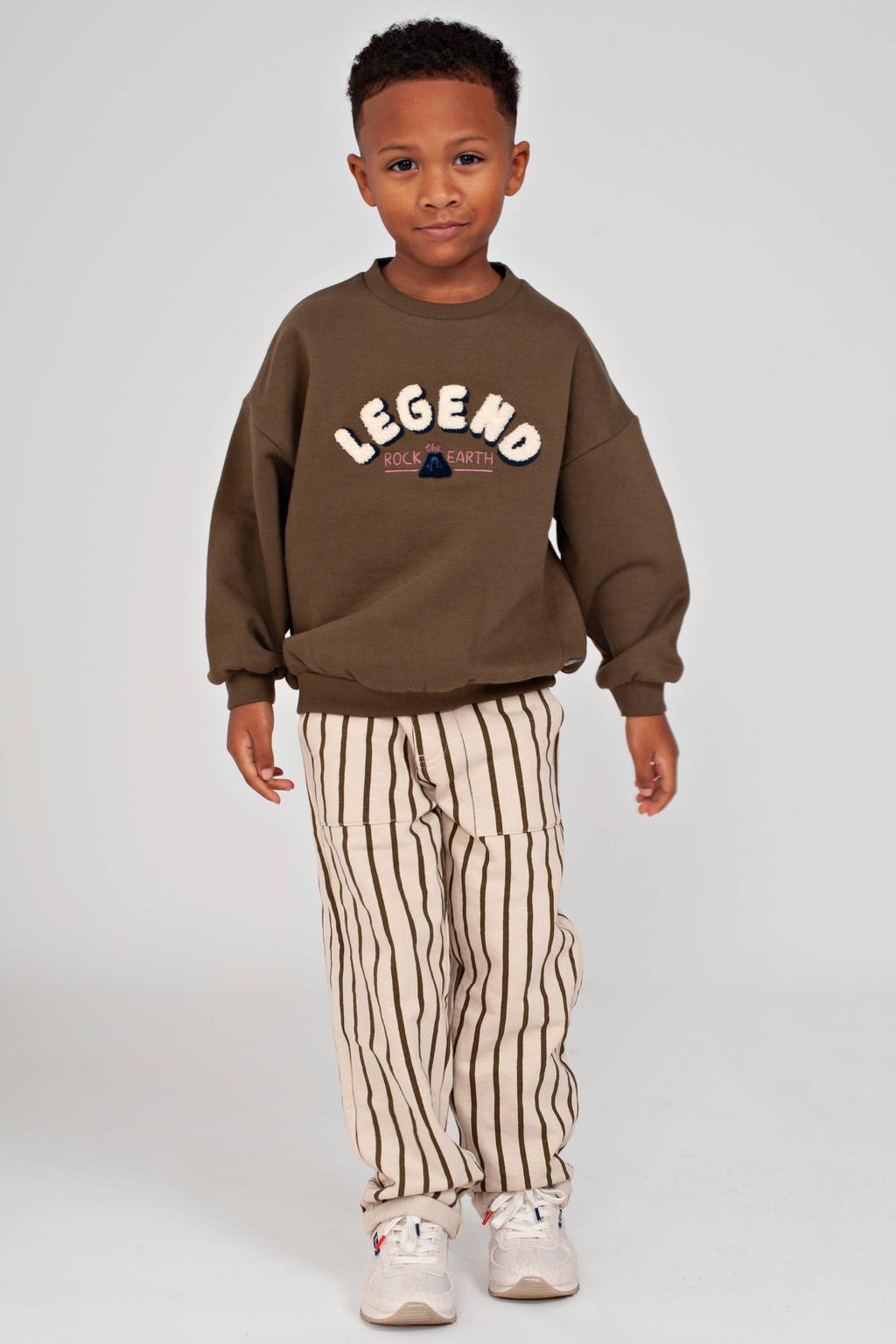 Beige jongens Sturdy casual broek Rock the Earth army met loose fit en elastische tailleband met koord