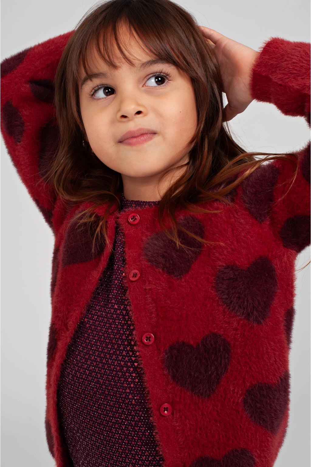 Jubel gebreid vest met hartjes - rood