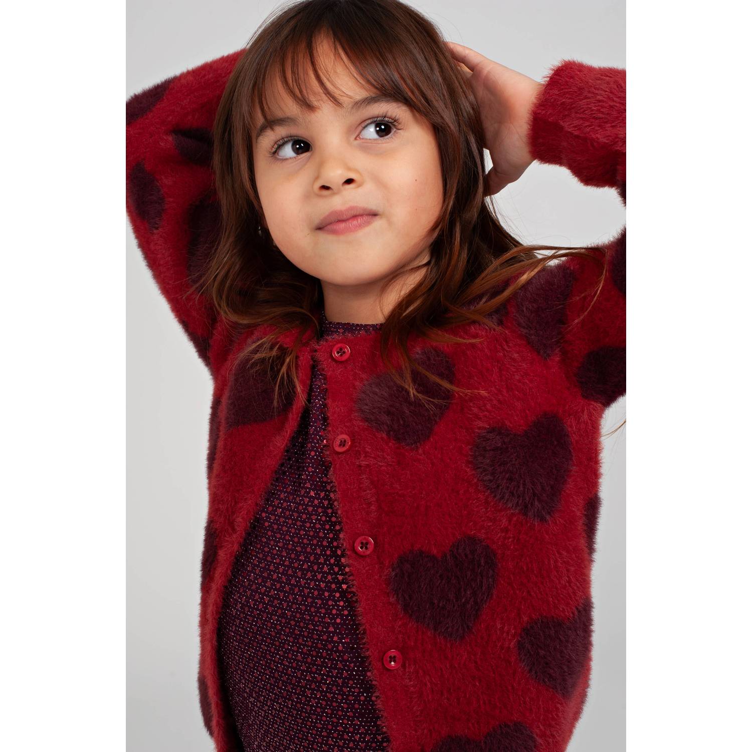 Jubel gebreid vest met hartjes rood