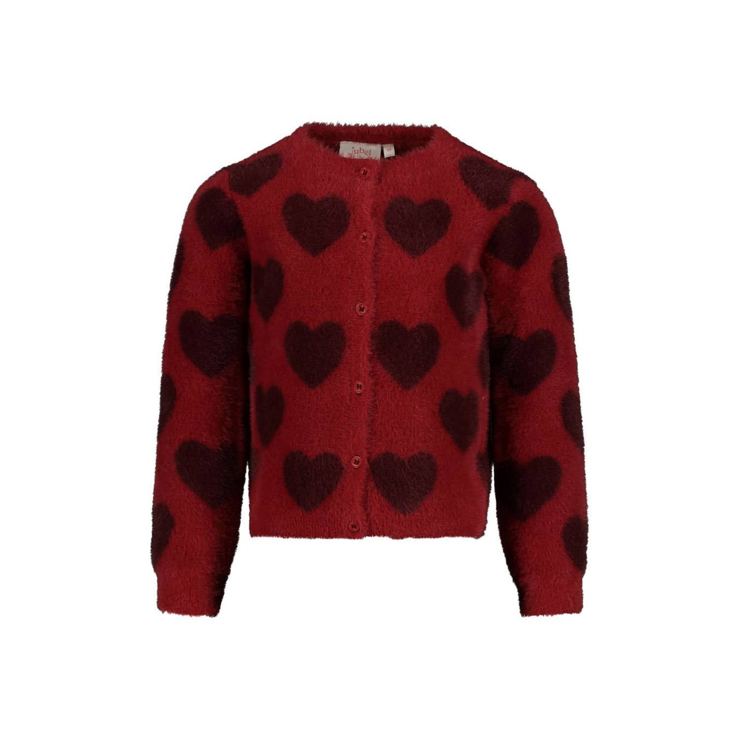 Jubel gebreid vest met hartjes rood
