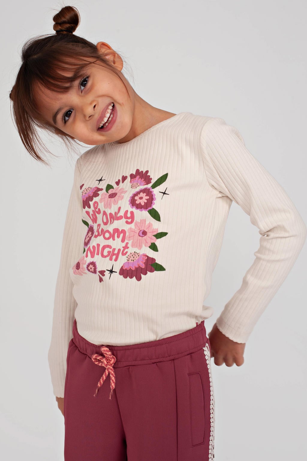 Jubel longsleeve Moon Flowers offwhite/roze/paars