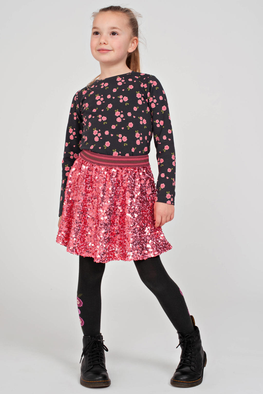 Jubel pailleten rok Moon Flowers roze/donkerroze