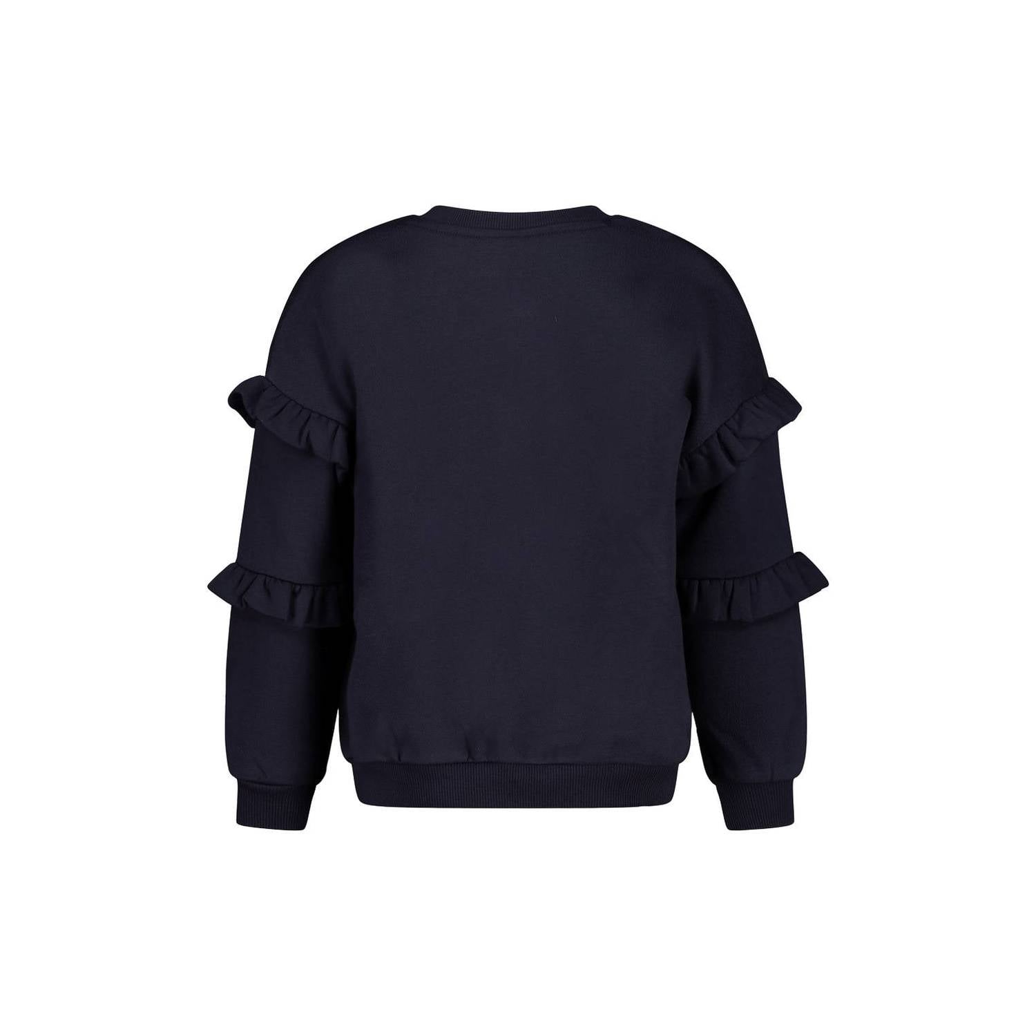 Jubel sweater met ruches en print donkerblauw