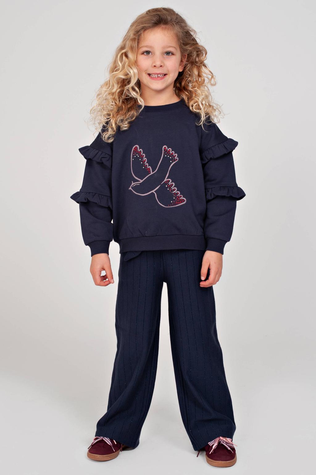 Donkerblauwe meisjes Jubel sweater en print met lange mouwen en ronde hals