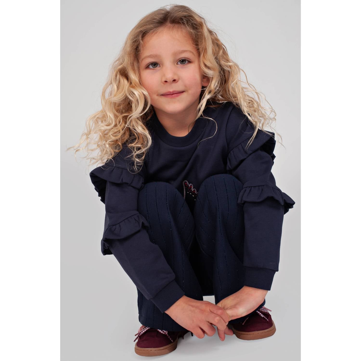 Jubel sweater met ruches en print donkerblauw