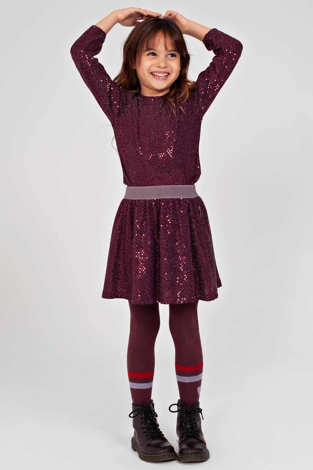 Jubel longsleeve met pailletten - bordeauxrood