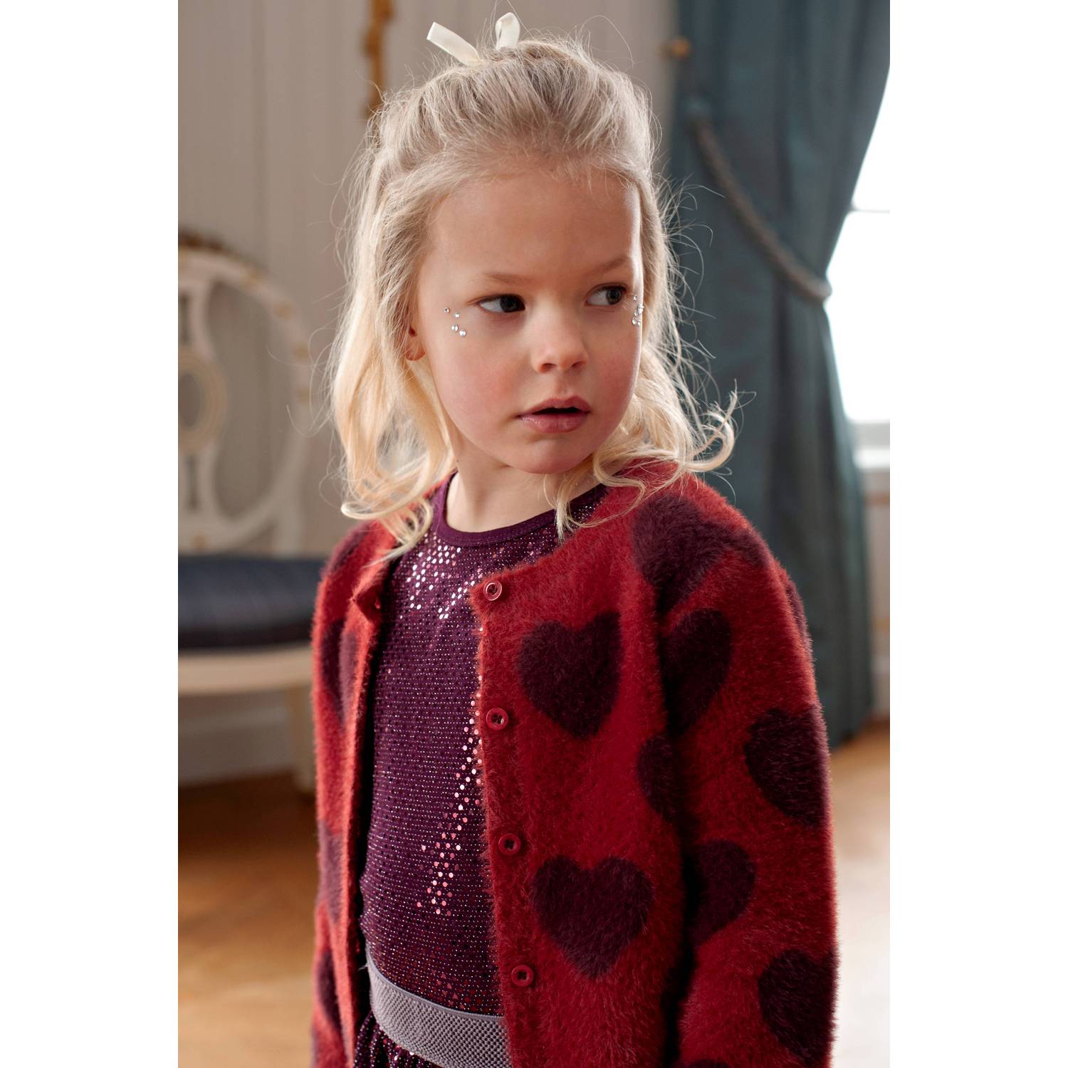 Jubel longsleeve met pailletten bordeauxrood
