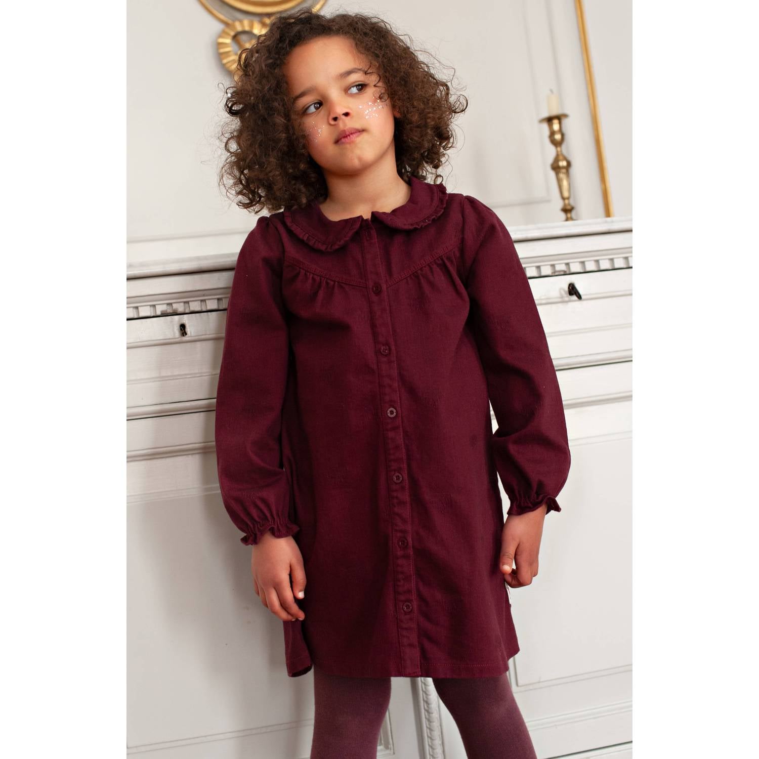 Jubel midi jurk met ruches bordeauxrood