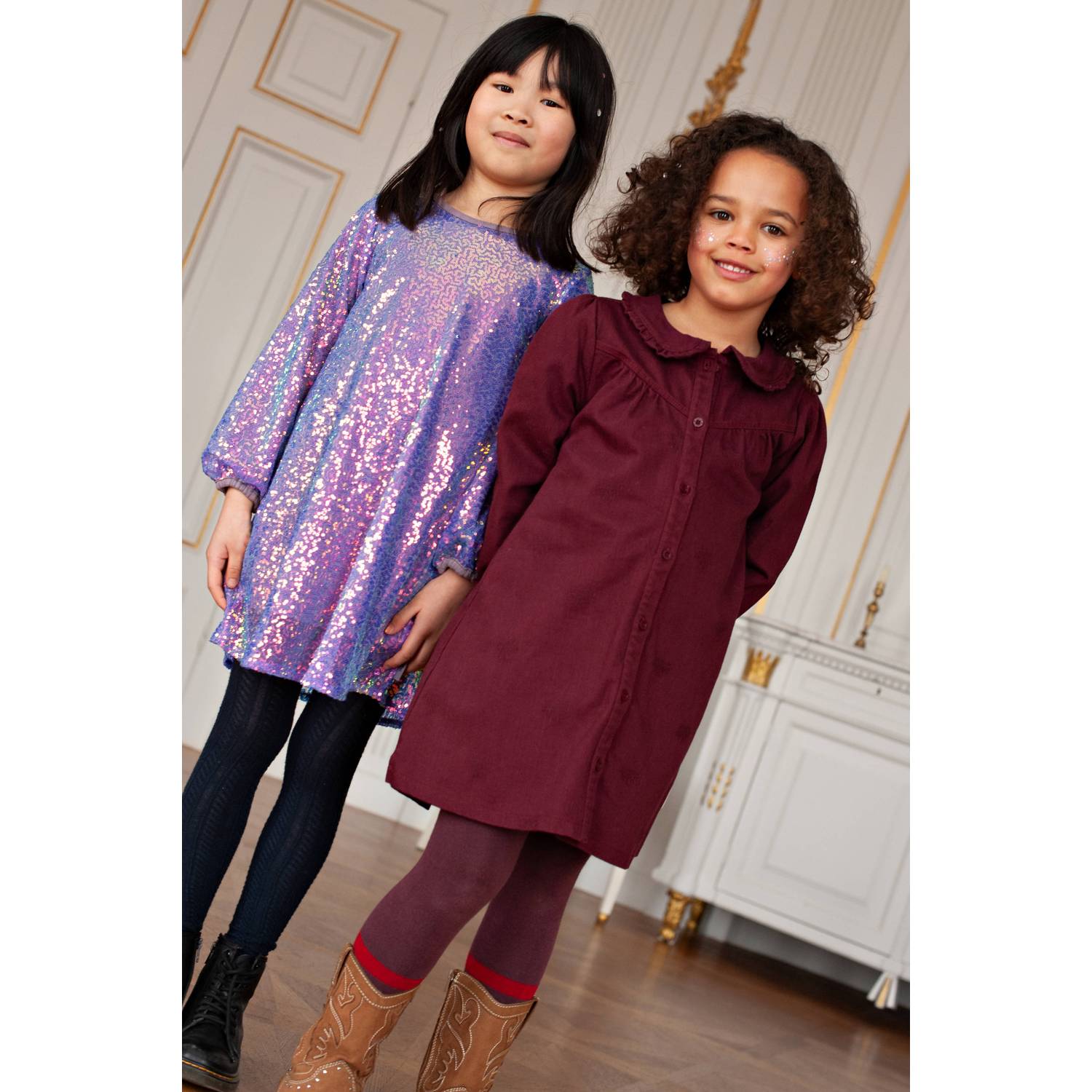 Jubel midi jurk met ruches bordeauxrood