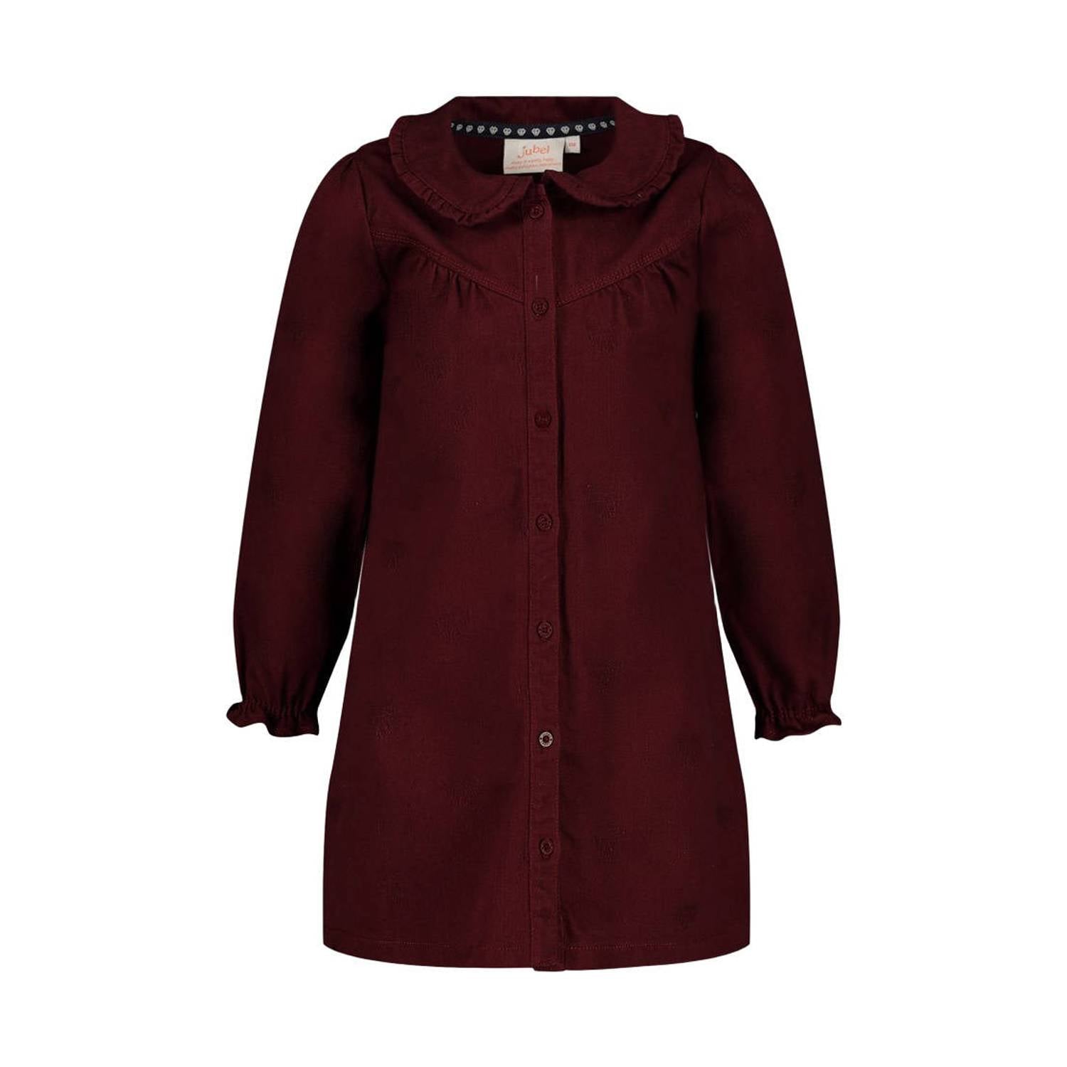 Jubel midi jurk met ruches bordeauxrood