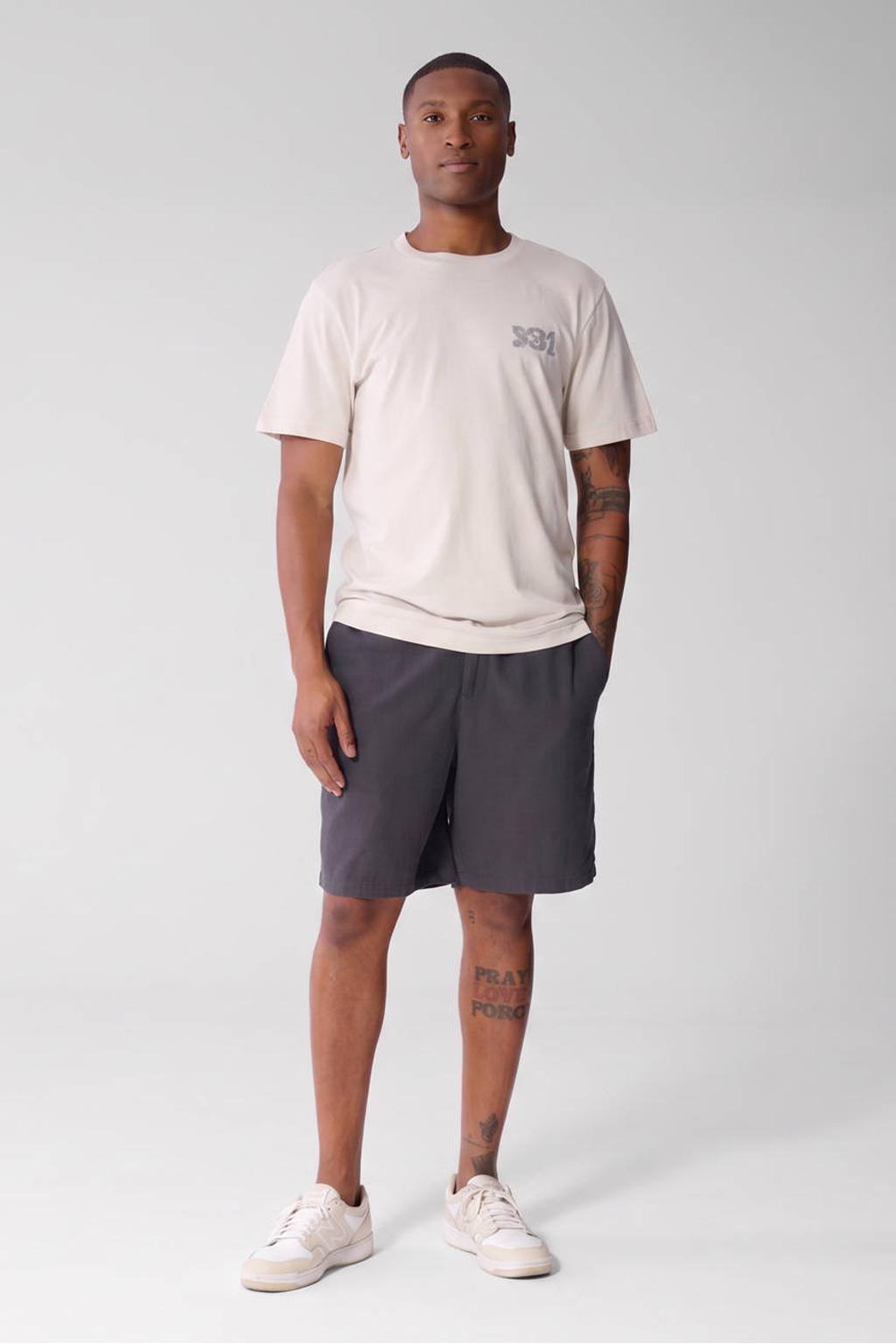 Witte heren Shoeby regular fit T-shirt van katoen met korte mouwen en ronde hals