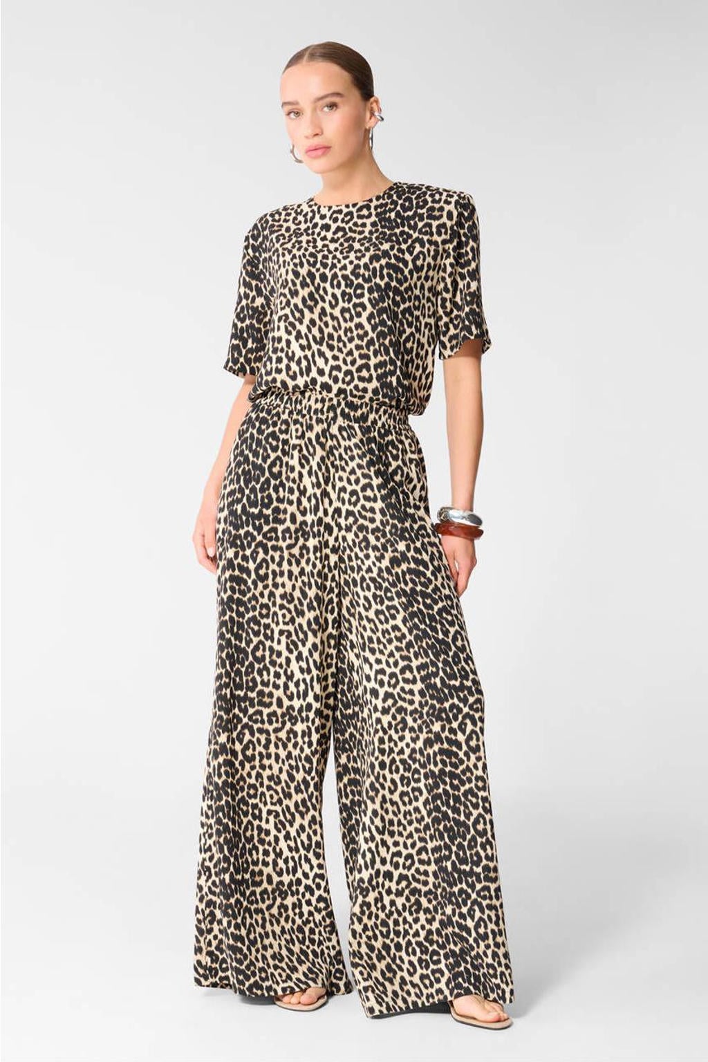 Shoeby wide leg broek panterprint - beige