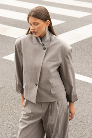 geruite cropped blazer - grijs
