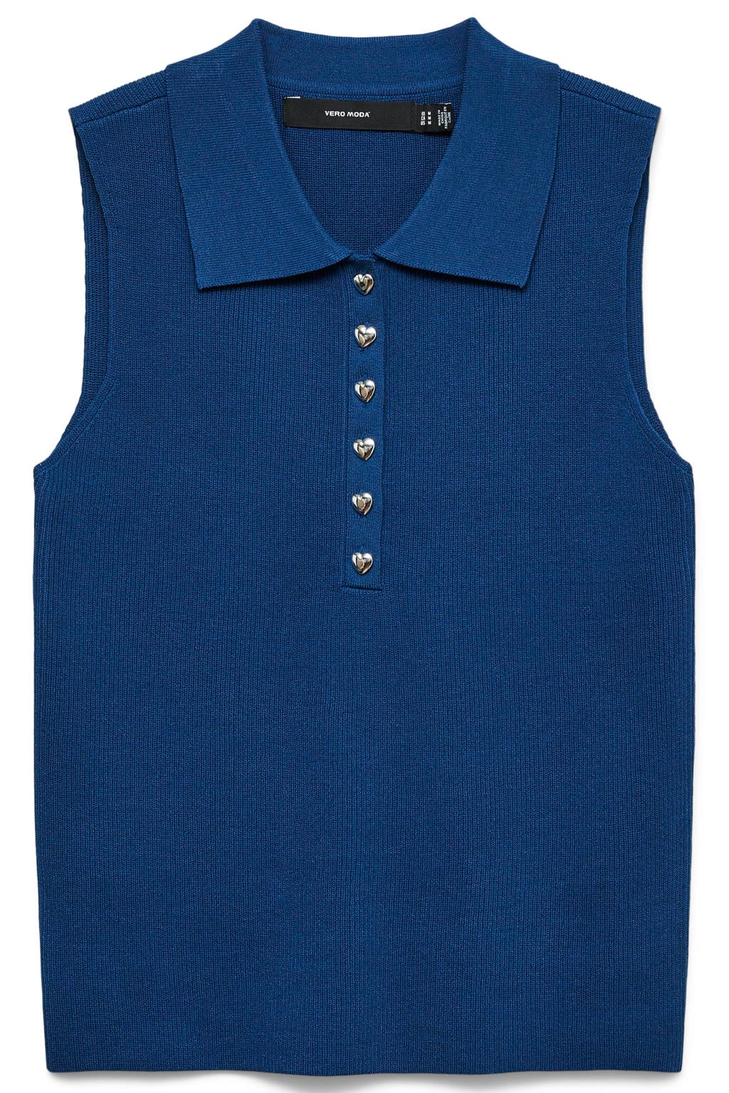 Blauwe dames VERO MODA top van polyester met effen en polo kraag