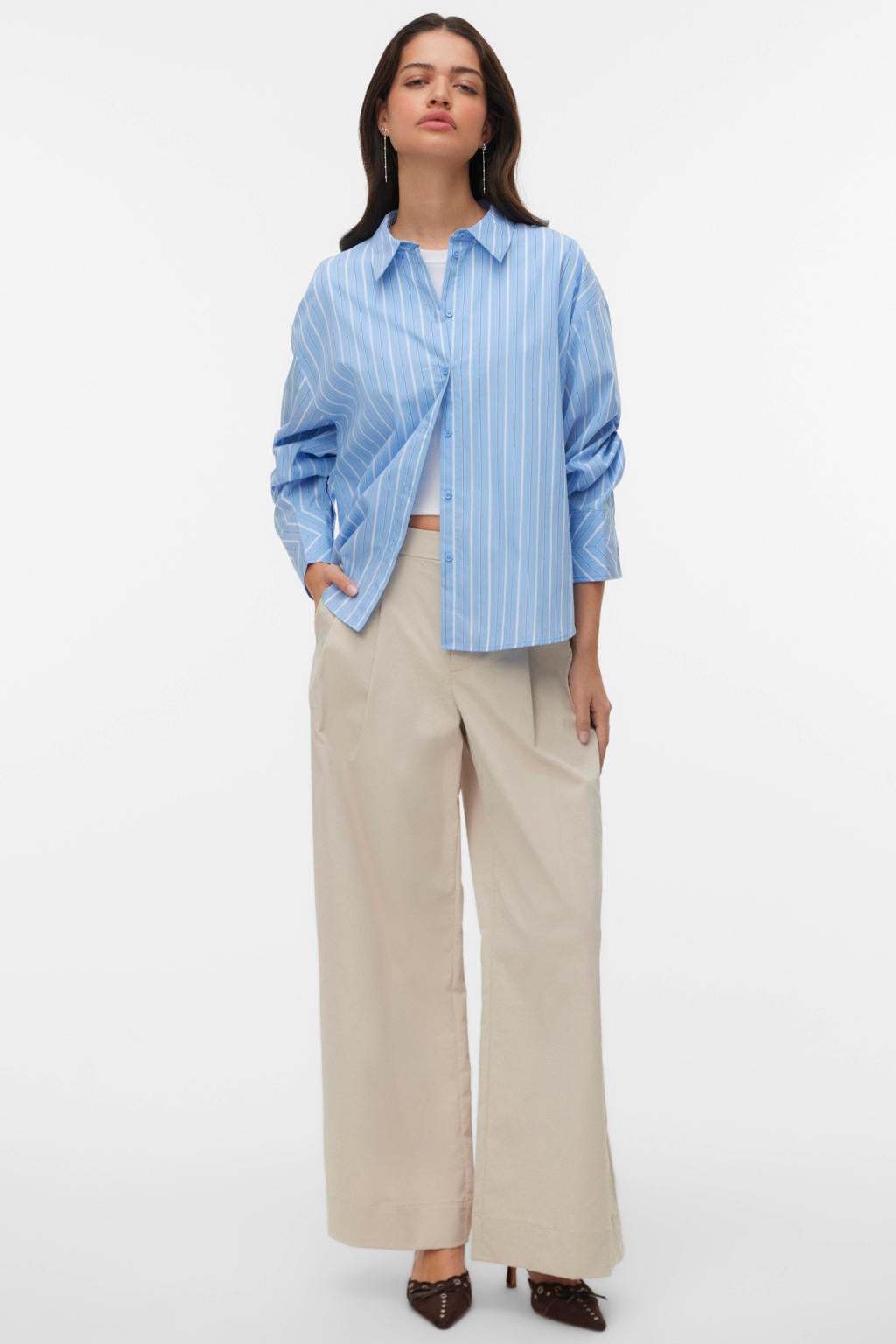 VERO MODA high waist wide leg casual broek - beige