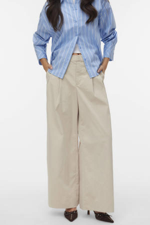 high waist wide leg casual broek - beige