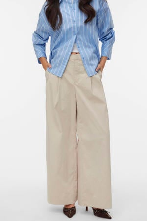 high waist wide leg casual broek - beige
