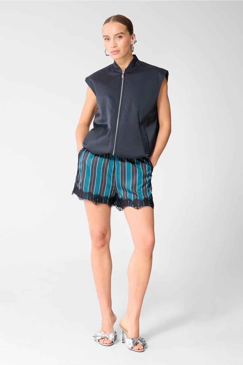 Shoeby gestreepte short met kant - blauw