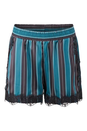 gestreepte short met kant - blauw