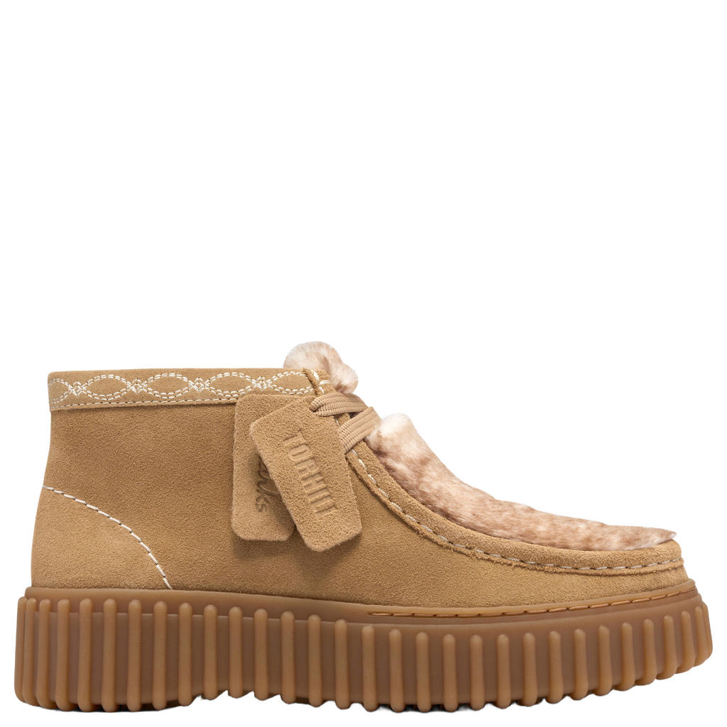 Beige dames Clarks Torhill Moss suède veterboots - van nubuck en imitatiebont
