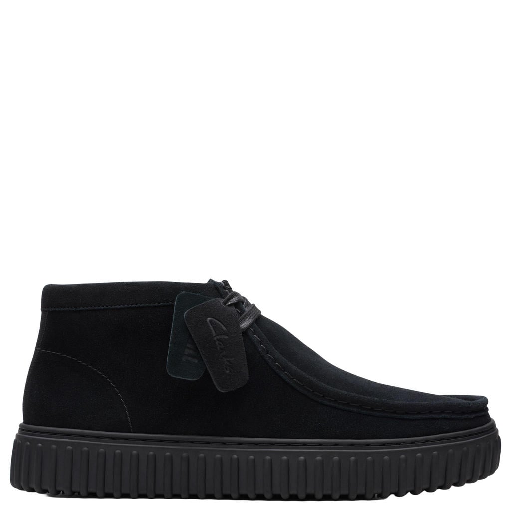 Zwarte heren Clarks Torhill High suède veterboots met profielzool -