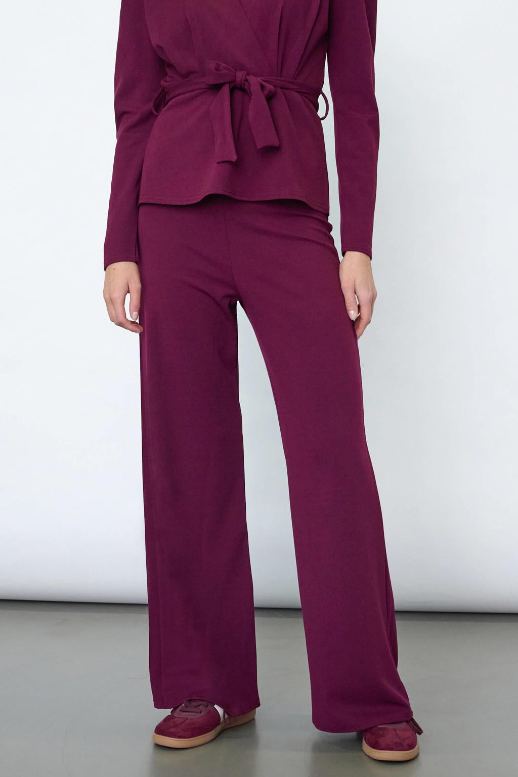 Aubergine dames SisterS Point high waist wide leg palazzo broek met effen