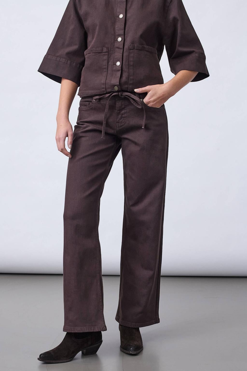 Donkerpaarse dames SisterS Point wide leg jeans van denim met rits- en knoopsluiting en effen