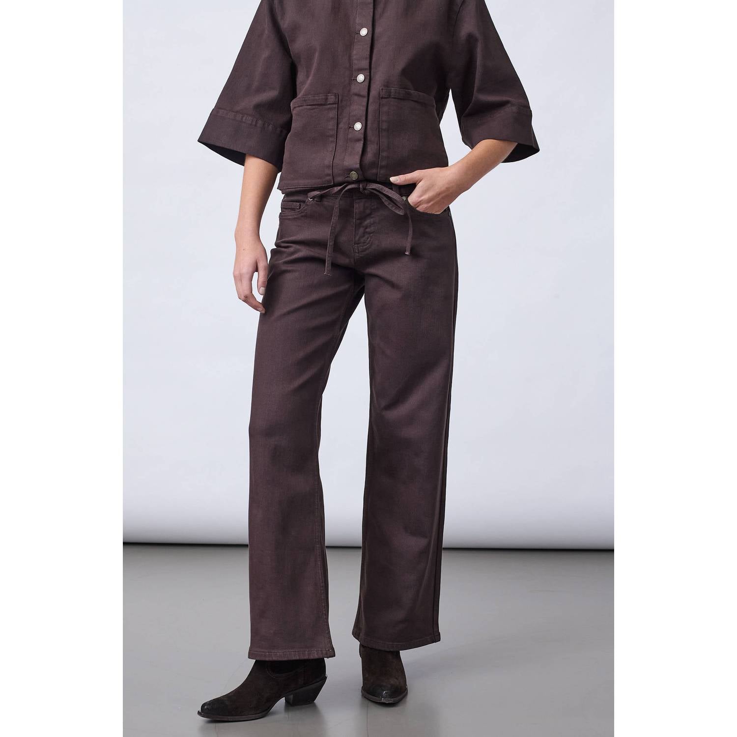 SisterS Point wide leg jeans met ceintuur donkerpaars
