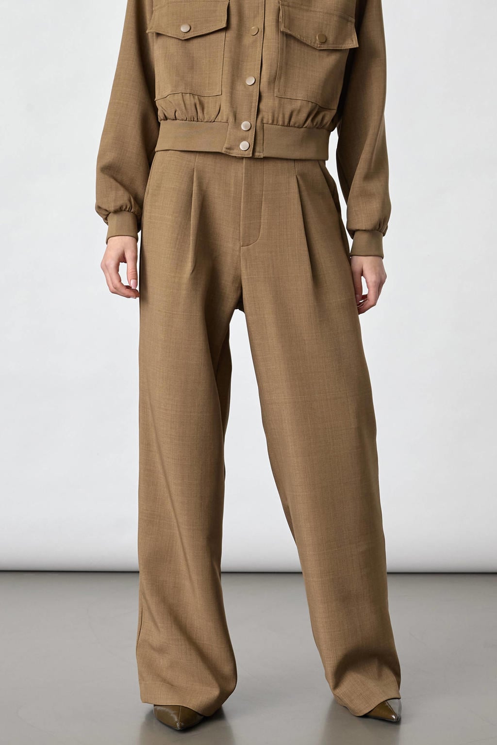 SisterS Point wide leg pantalon met plooien - zand