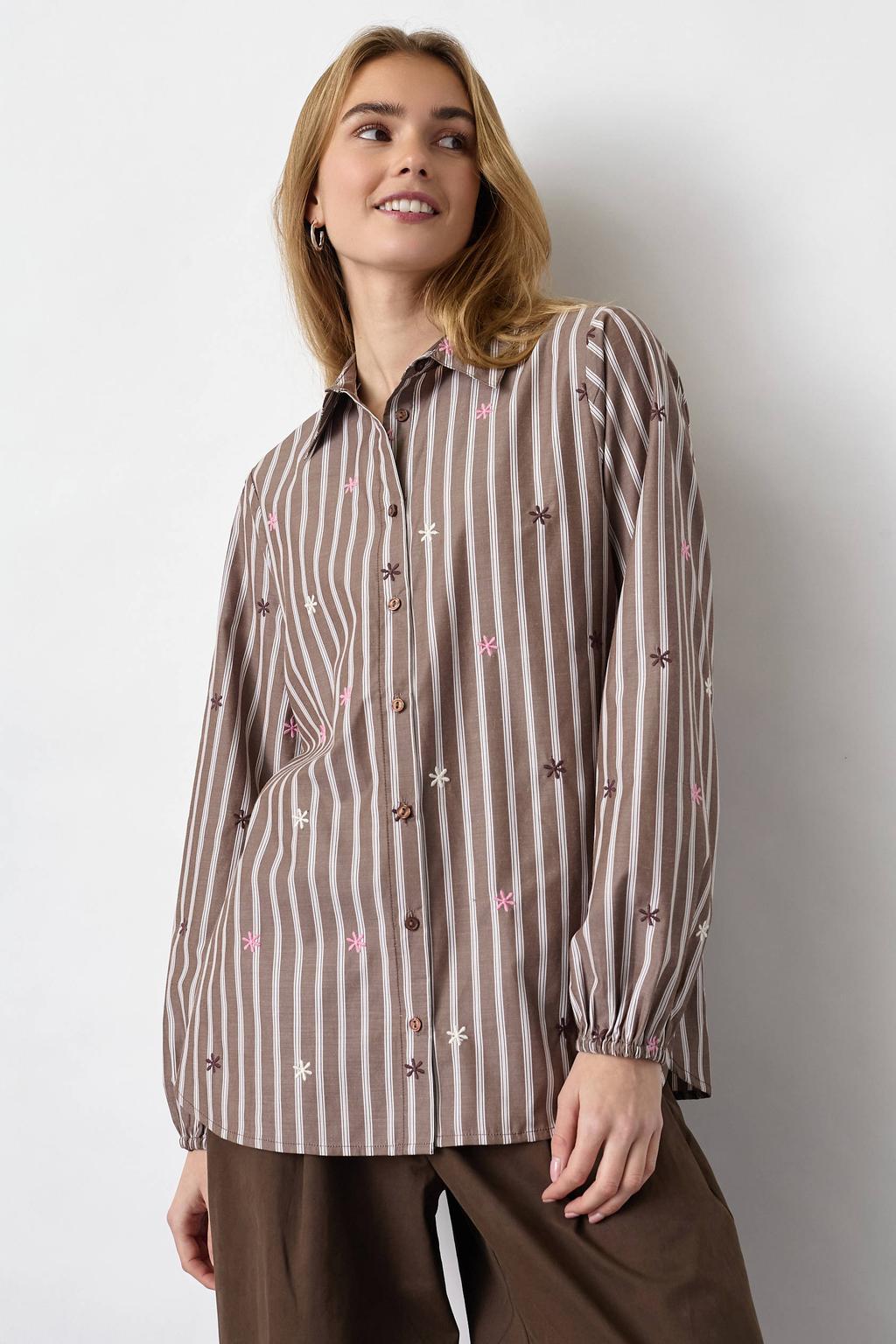 SisterS Point gestreepte blouse met borduursels - bruin