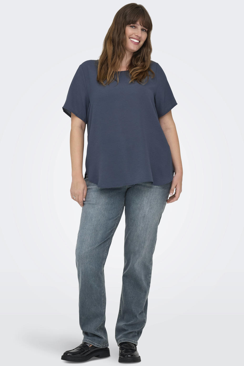 Grijsblauwe dames ONLY CARMAKOMA Carwilly Hw Straight Dnm Rea2602 Noos jeans Plus Size blauw met regular waist en effen