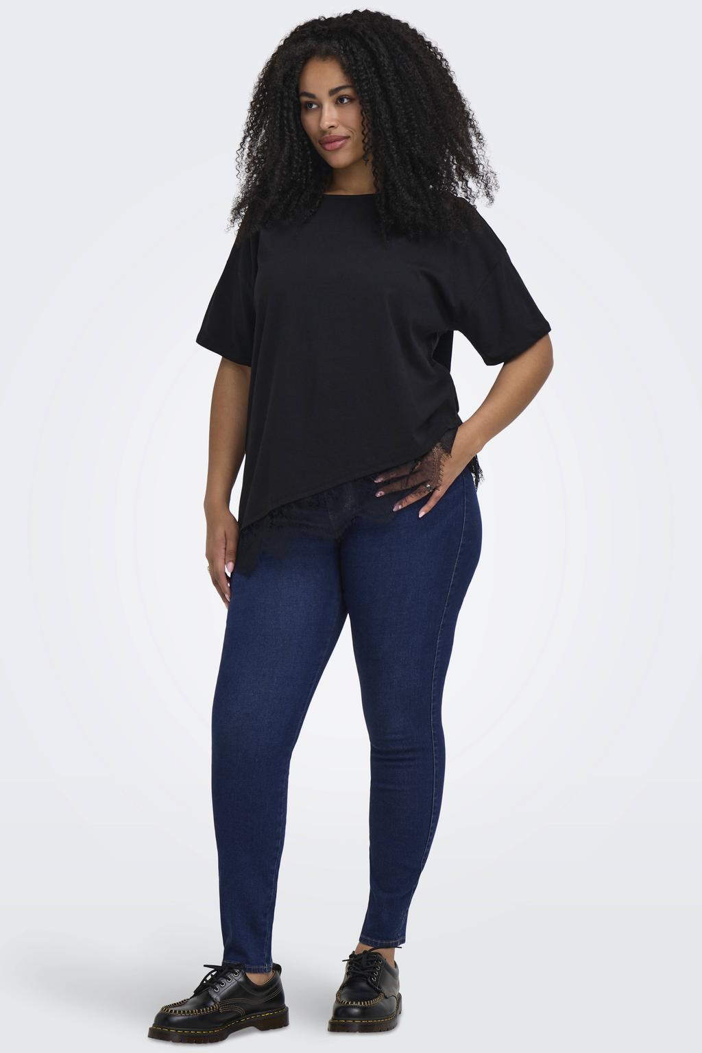 Dark blue denim dames ONLY CARMAKOMA skinny jeans Plus Size van denim met regular waist, rits- en knoopsluiting en effen