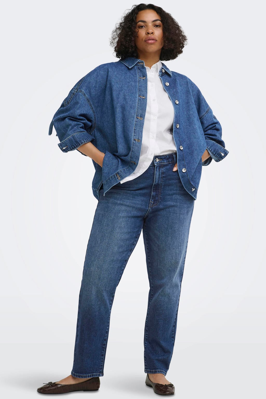 ONLY CARMAKOMA CAREMILY high waist straight leg jeans Plus Size - donkerblauw