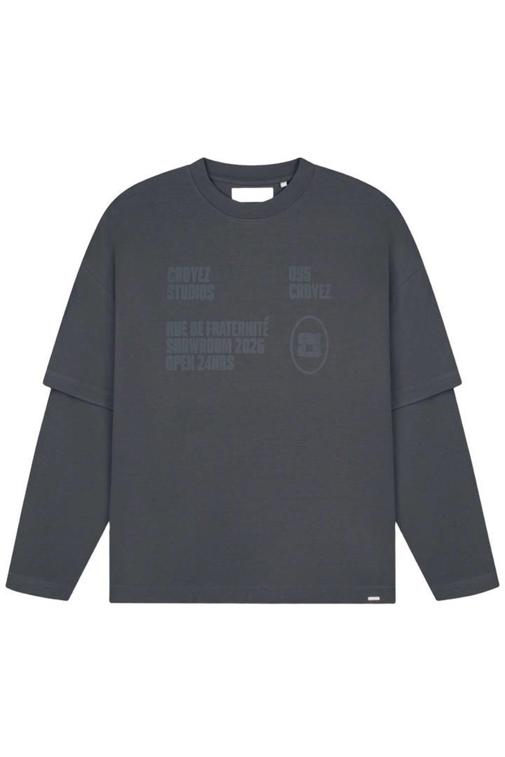 Grijze heren Croyez oversized longsleeve van katoen met printopdruk, lange mouwen en ronde hals
