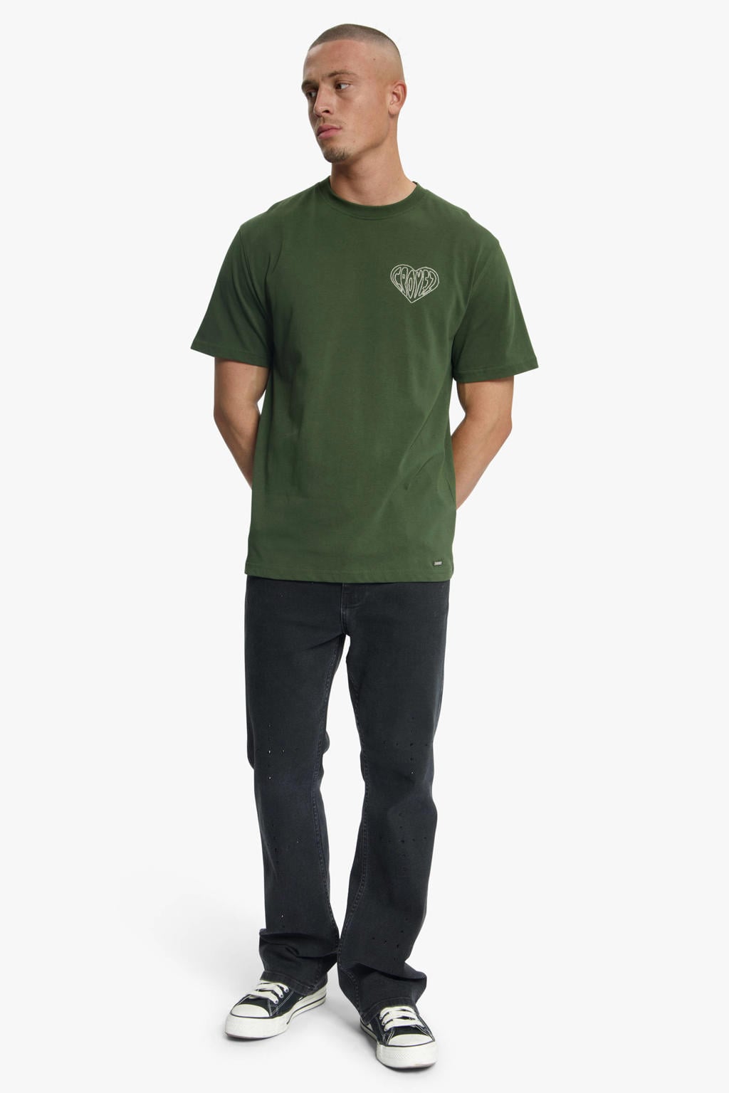 Croyez relaxed fit T-shirt met borduursels en backprint - forest green