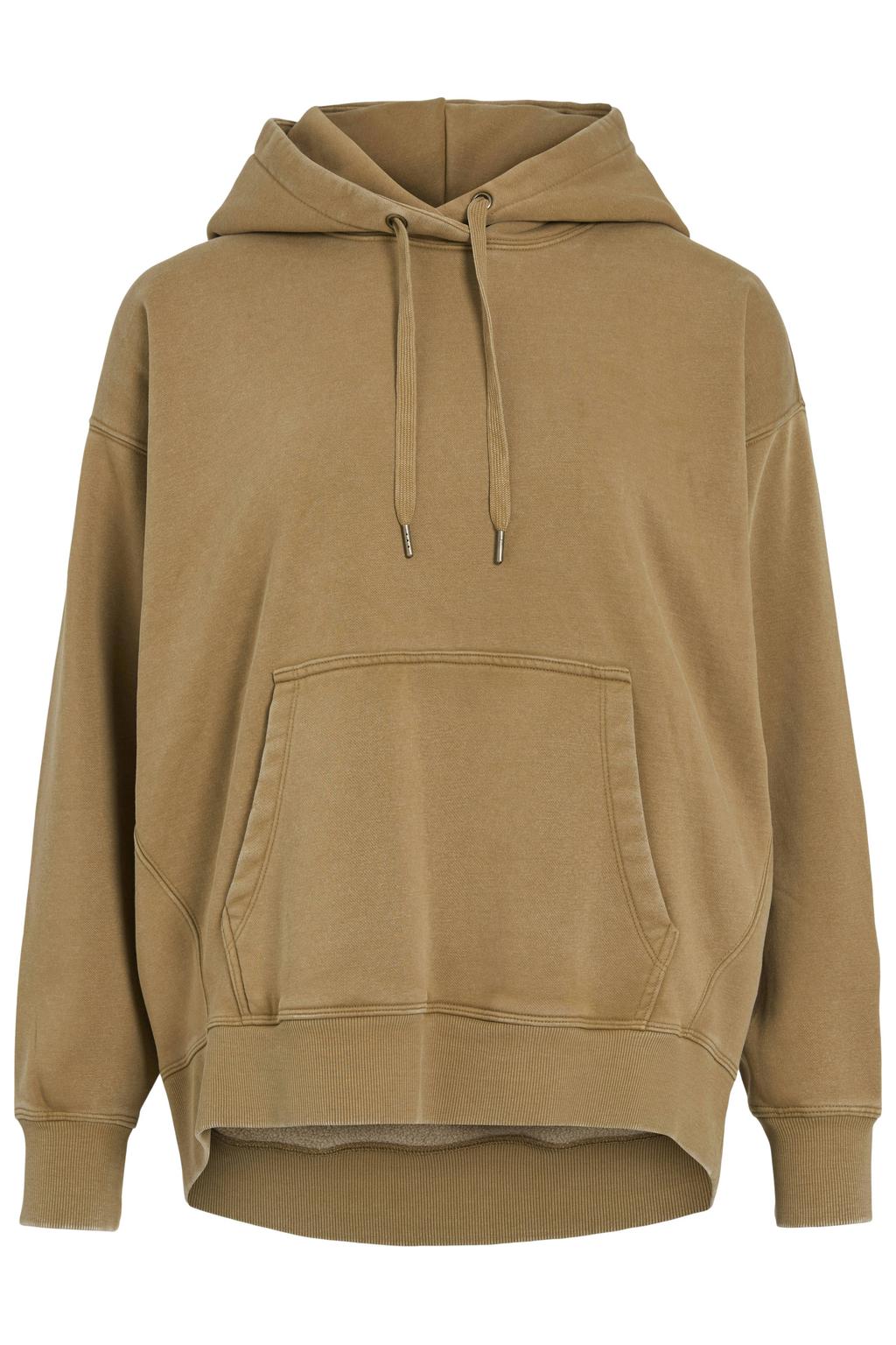 Camelkleurige dames ROUGE EDIT hoodie van katoen met effen, lange mouwen, capuchon en elastische boord