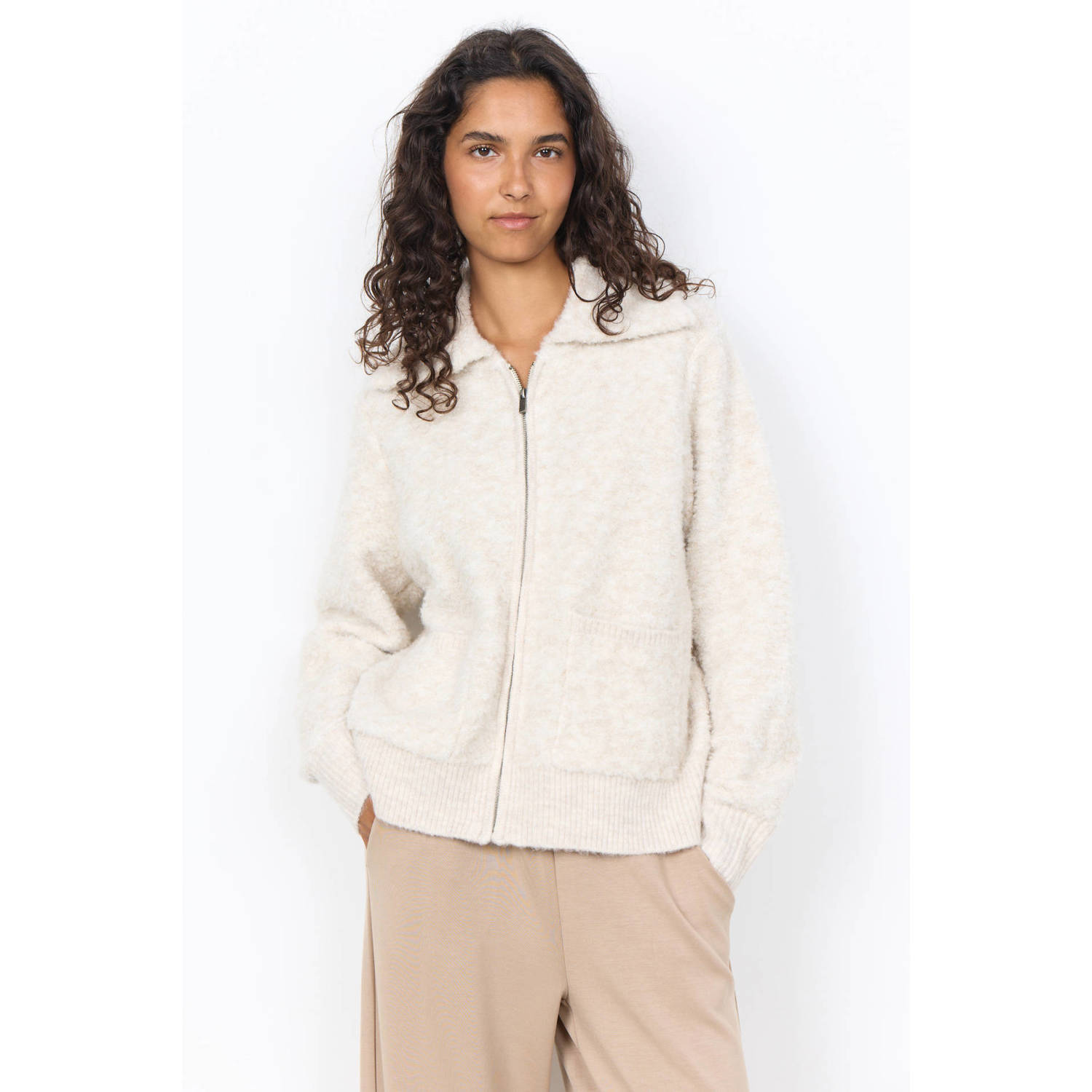 Soyaconcept gebreid vest met wol ecru