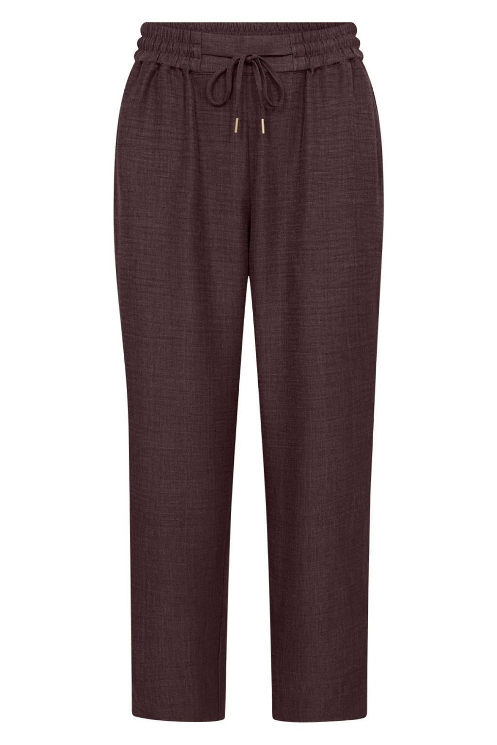 Donkerblauwe dames Soyaconcept straight leg broek met elastische tailleband met koord en effen