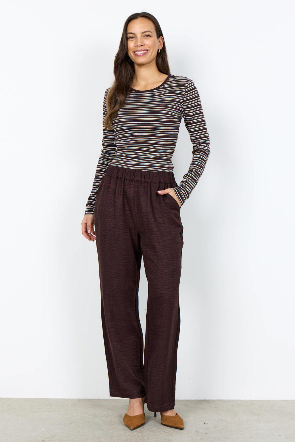 Soyaconcept straight leg broek - donkerbruin