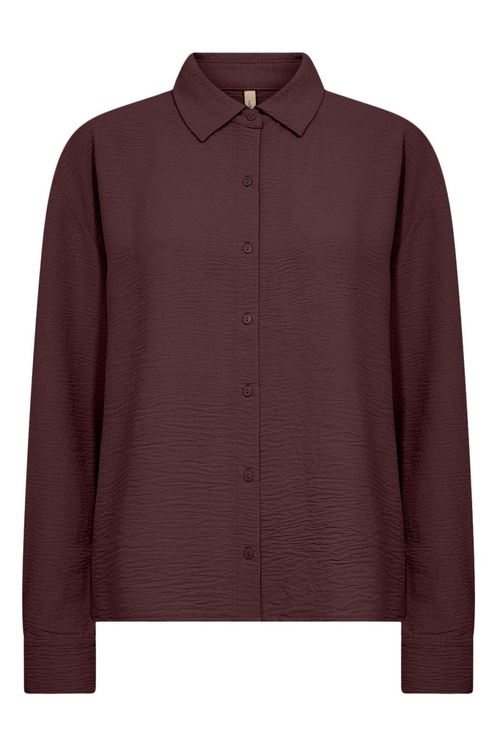 Bruine dames Soyaconcept blouse van polyester met effen, lange mouwen, klassieke kraag en knoopsluiting