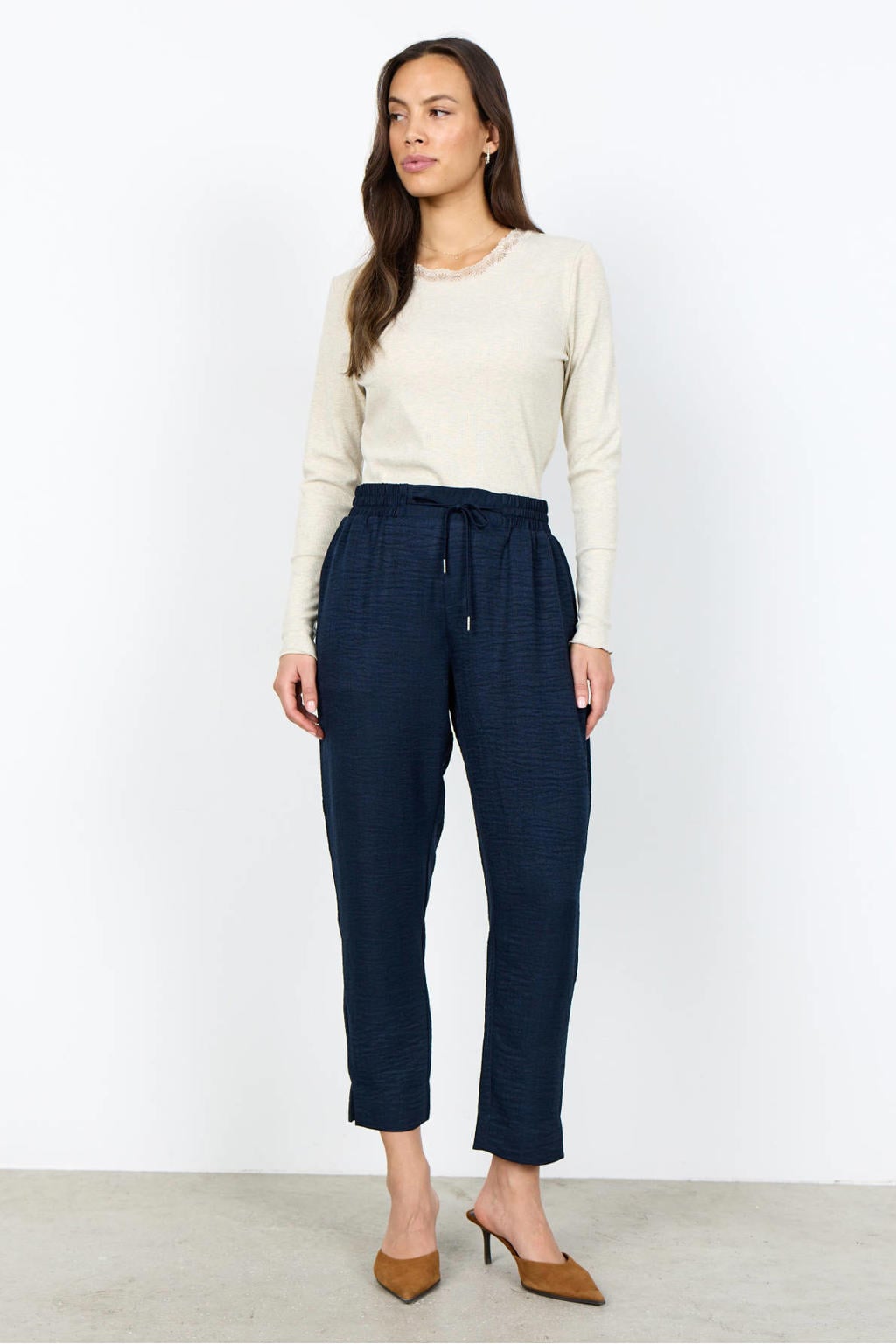 Soyaconcept straight leg broek met plooien - donkerblauw