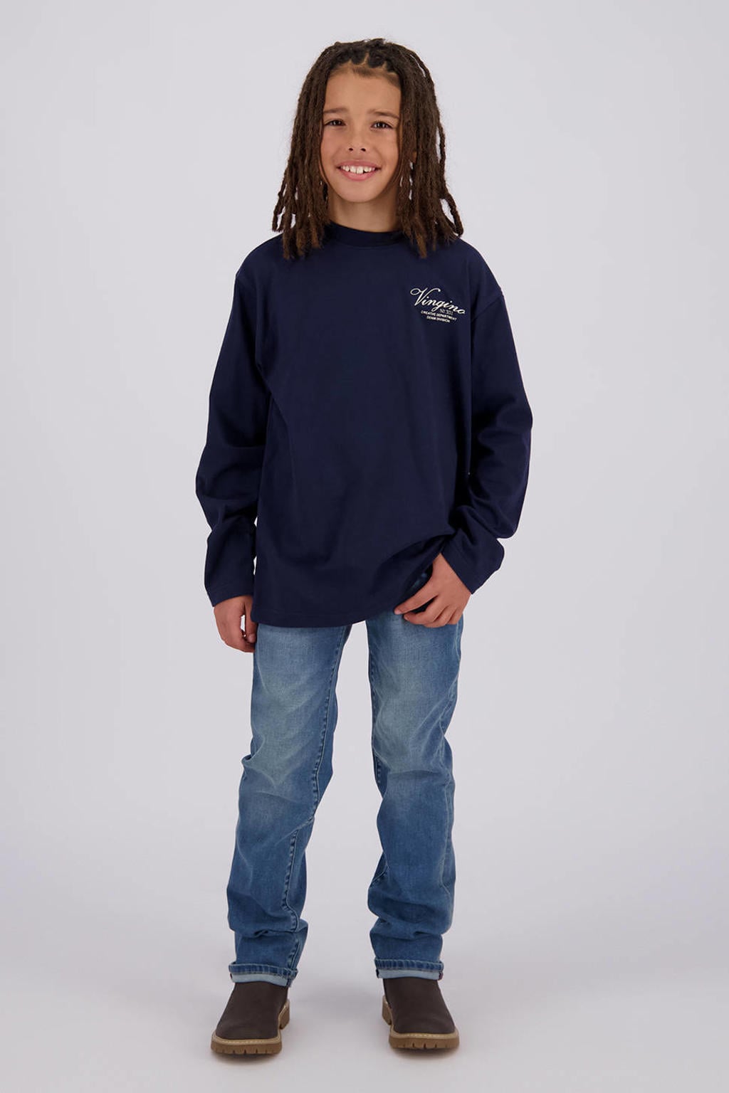 Vingino oversized longsleeve met backprint - donkerblauw