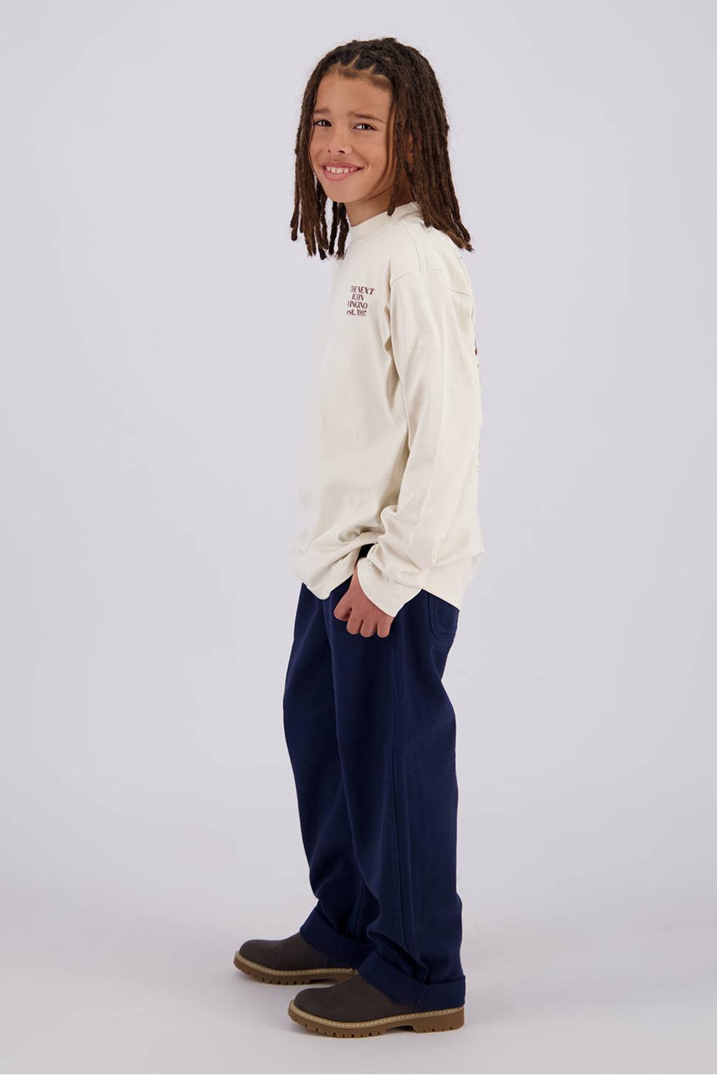 Crème jongens Vingino oversized longsleeve van katoen met backprint, lange mouwen en ronde hals