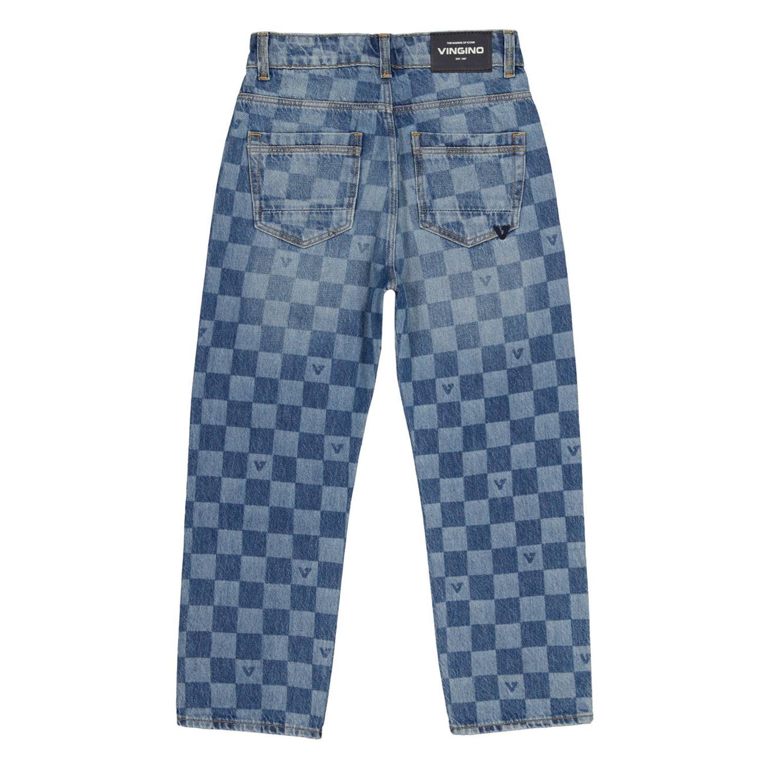 Vingino Cadore loose fit geruite jeans met check tinted mid blue