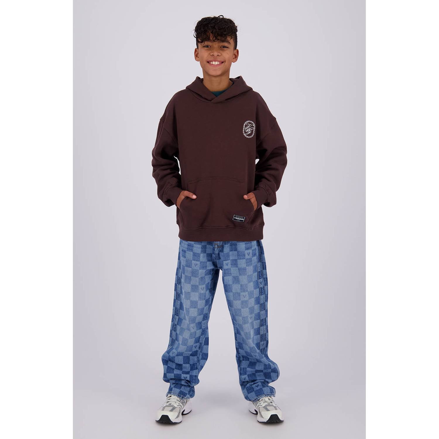 Vingino Cadore loose fit geruite jeans met check tinted mid blue