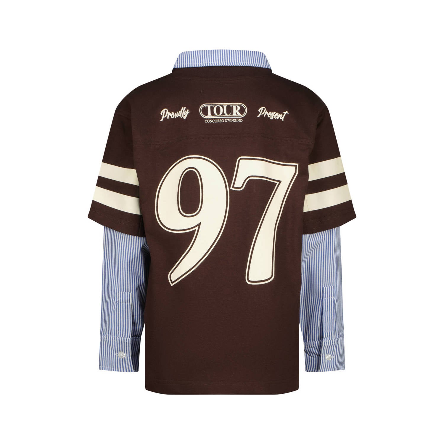 Vingino oversized longsleeve met backprint donkerbruin blauw wit
